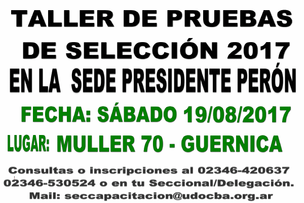 TALLER PRUEBAS DE SELECCIÓN 2017